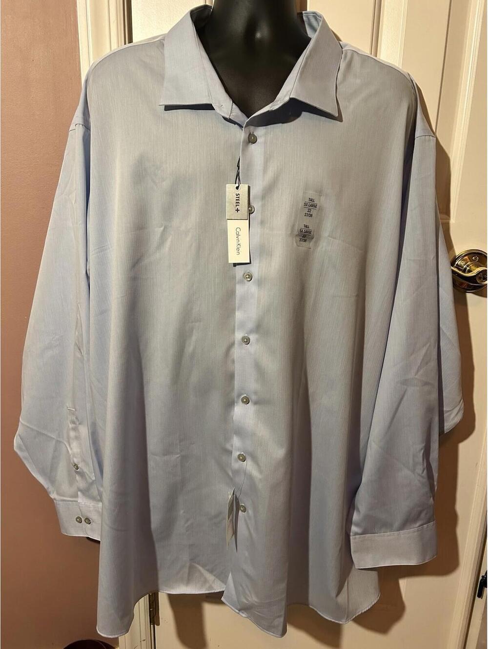 Calvin Klein Button Down Dress Shirt Size 5X Large Tall 22 37/38 Light Blue
